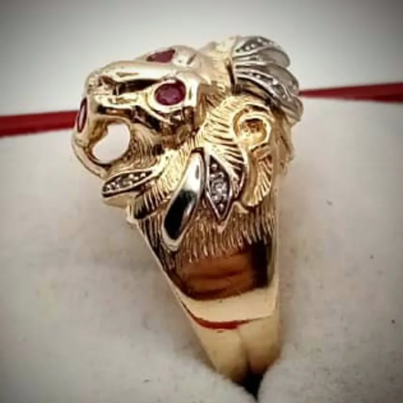 Anillo Original 14K Con León en Relieve