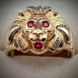 Anillo Original 14K Con León en Relieve