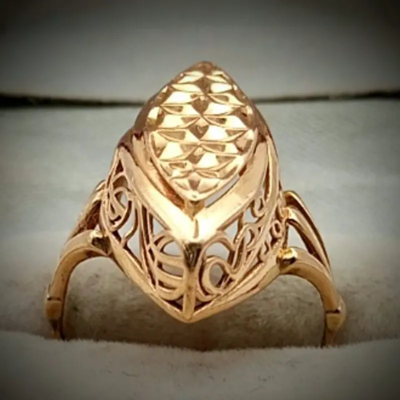 Anillo Original 14K estilo Almendra Con Volumen de Oro Rosa