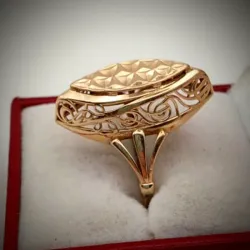 Anillo Original 14K estilo Almendra Con Volumen de Oro Rosa