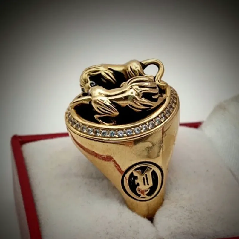 Anillo Original 14K Exclusivo de Dos Leones En Relieve