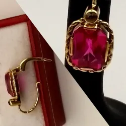 Aretes colgantes con circón rojo cuadrado