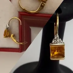 Aretes colgantes con piedra champan y brillantes