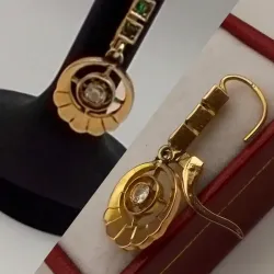 Aretes colgantes con 3 esmeraldas y un brillante