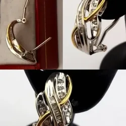 Aretes Estilo Conchas Oro Blanco Combinado Con Oro Amarillo Con Brillantes