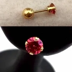 Aretes Pegados Circón Rojo Con Cierre de Rosca y de Bola