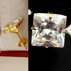 Aretes pegados con circón Blanco con cierre de presión