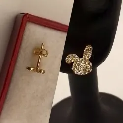 Aretes Pegados Con Circones Blancos Pequeños en forma de Conejo 🐰