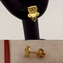 Aretes Pegados Forma de Lechuza Con Circón Blanco