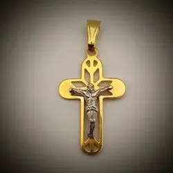 Dije Crucifijo con Jesús en Blanco Calado