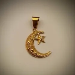 Dije Original 10 K en forma de Luna con una estrella en Relieve ambos
