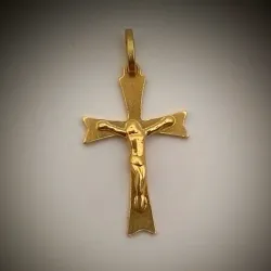 Dije Original 14K de Crucifijo con Jesús plano