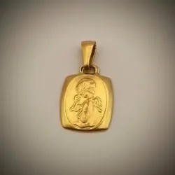 Dije Original 14K Estilo Chapa con un Angel Rezando