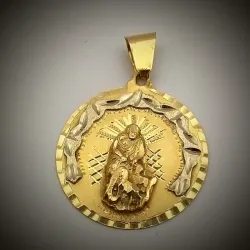 Dije redondo con San Lázaro con detalles en oro blanco