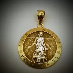 Dije redondo con San Lázaro en oro blanco