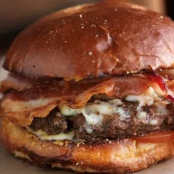 Hamburguesa con jamón, queso y bacón