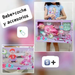 BEBÉ CON COCHE Y OTROS ACCESORIOS