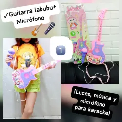 Guitarra labubu+ Micrófono  (Luces, música y micrófono para karaoke)   