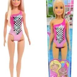 Muñeca Barbie con traje de baño rosa