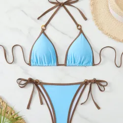 Bikini azul y marrón