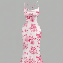 Vestido largo con flores rosadas