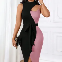 Vestido negro y rosado con lazo