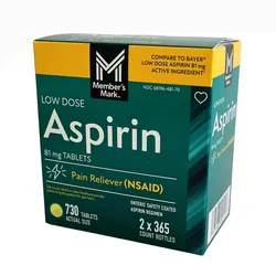 Aspirin 81mg x2- 365Ct Bottles, 730 tabs