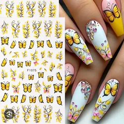 Calcomanía flores y mariposas amarillas 