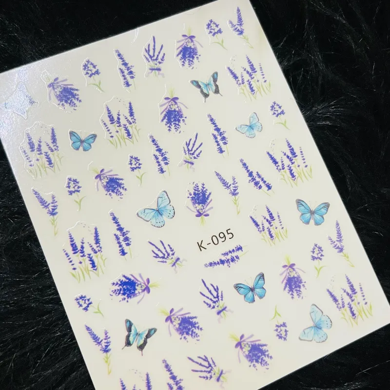 Calcomanía flores y mariposas azules 