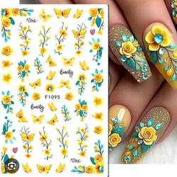 Calcomanías flores y mariposas amarillas 