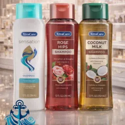 XtraCare Shampoo: Hidra Sensation, Vitamin B, Rose Hips y Coconut milk.