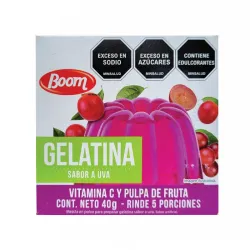 Gelatina Boom - Caja para 4 raciones (40 g / 1.4 oz) *Sabores Uva, Fresa y Mandarina 