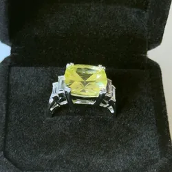 💛 Anillo de Plata 925 con Piedra Amarilla Corte Esmeralda – Talla 1