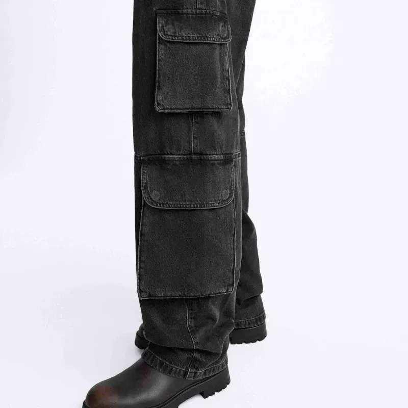 Black Denim Multicargo Pants ZARA
