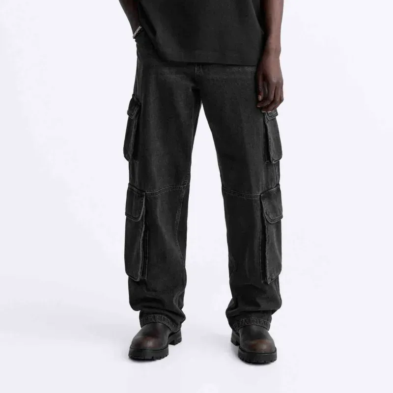 Black Denim Multicargo Pants ZARA