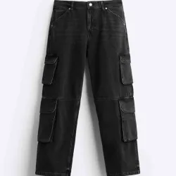 Black Denim Multicargo Pants ZARA