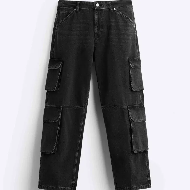 Black Denim Multicargo Pants ZARA
