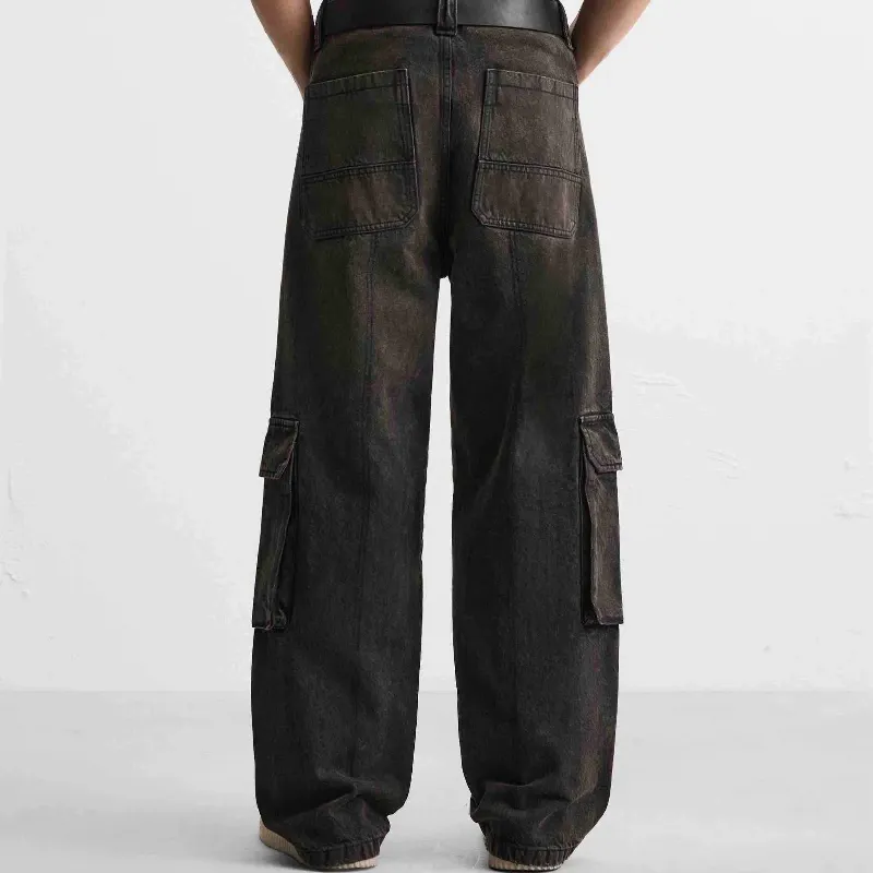 Black Multicargo Pants Wide Leg