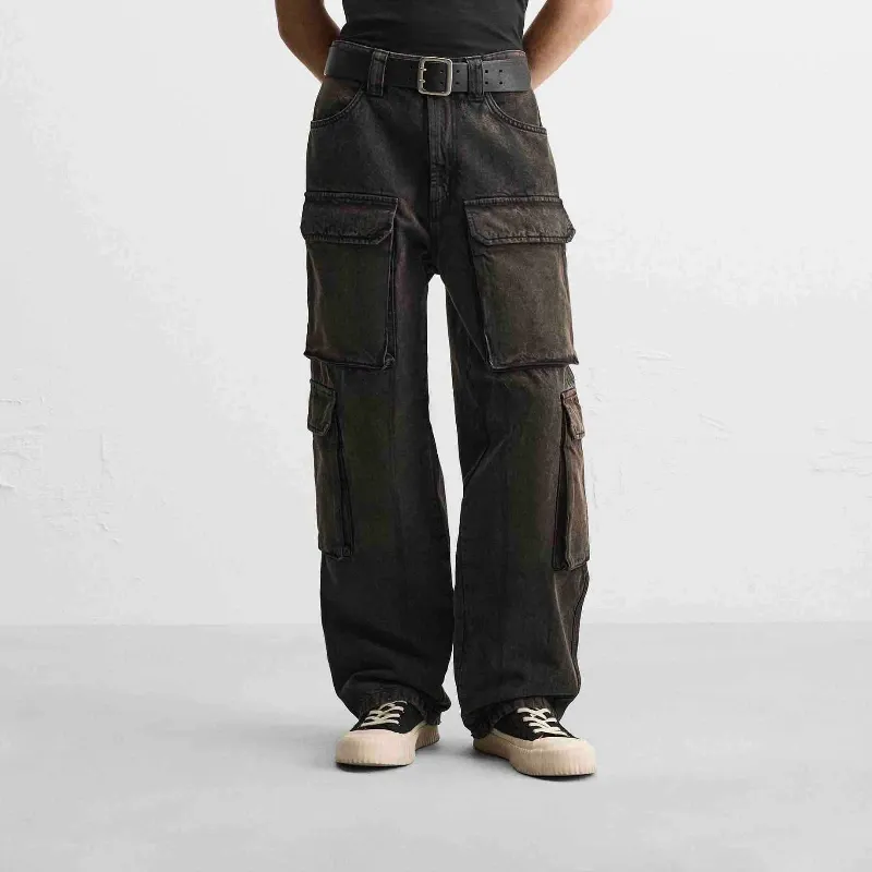 Black Multicargo Pants Wide Leg