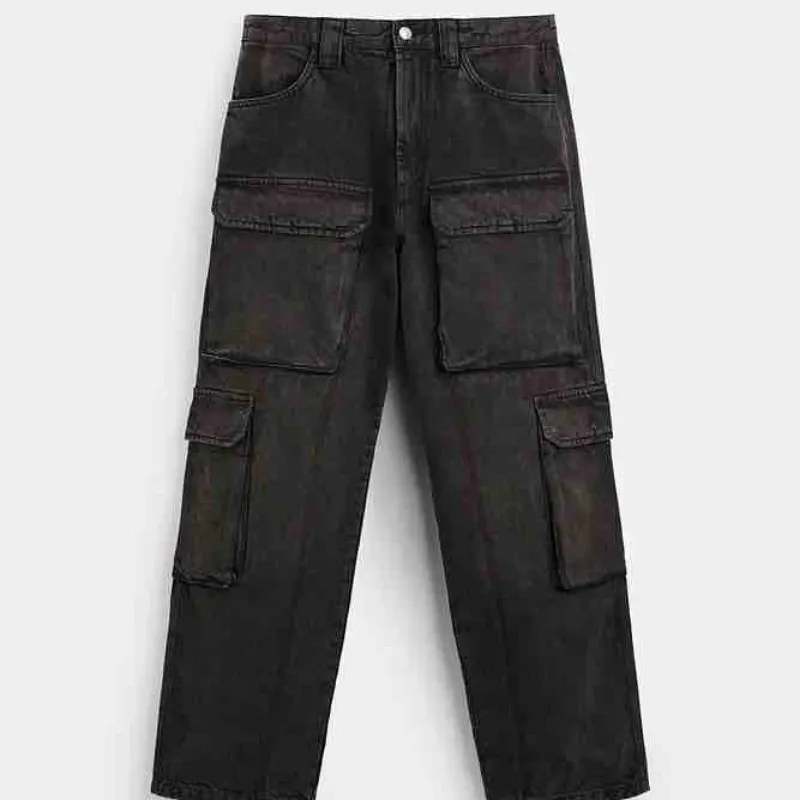 Black Multicargo Pants Wide Leg