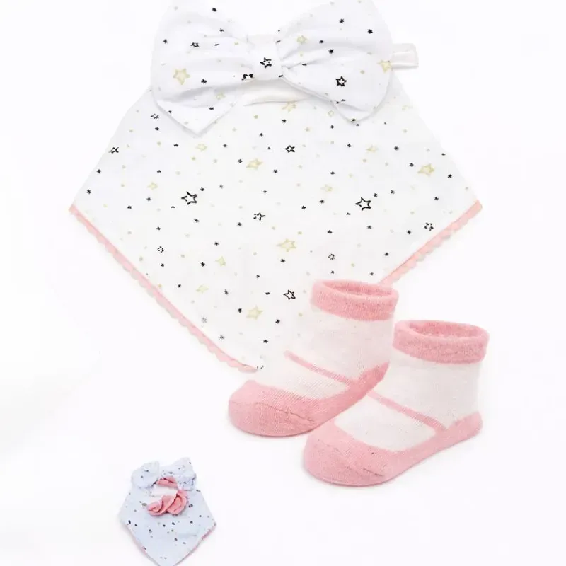 Babero+ Cinta de Lazo + Medias con Estampados