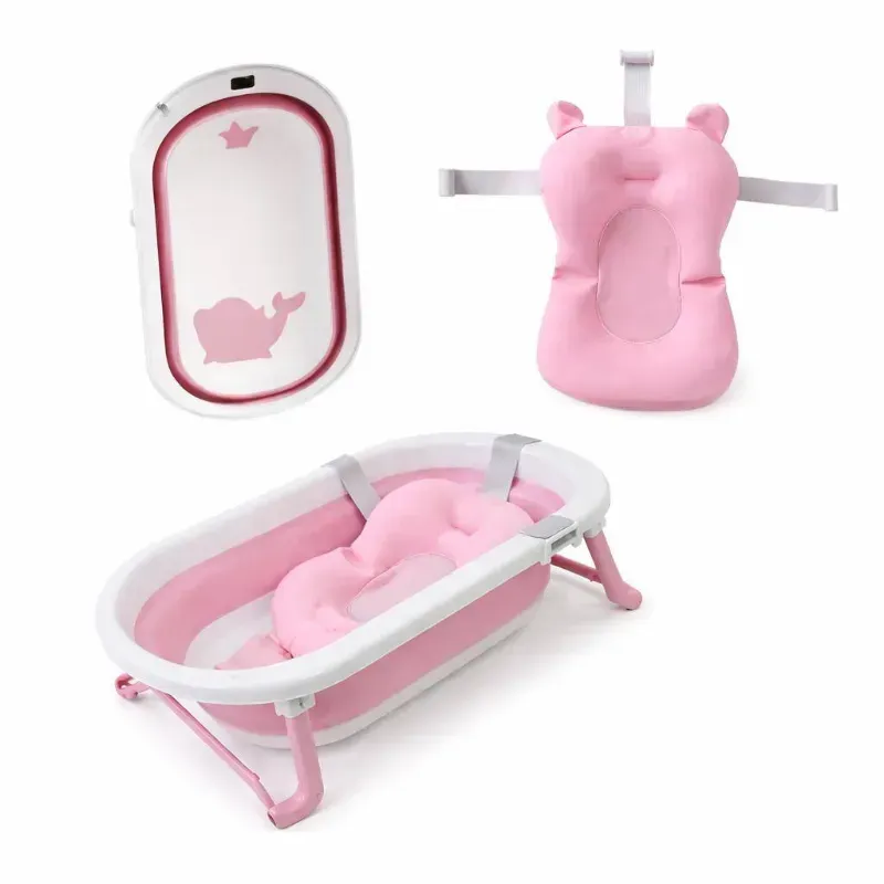 Bañera Plegable Rosa con Almohada de Baño