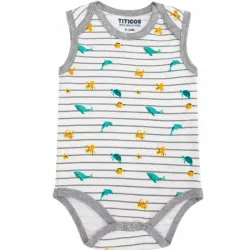 Body Blanco y Gris con Rayas y Animales Marinos para Bebé