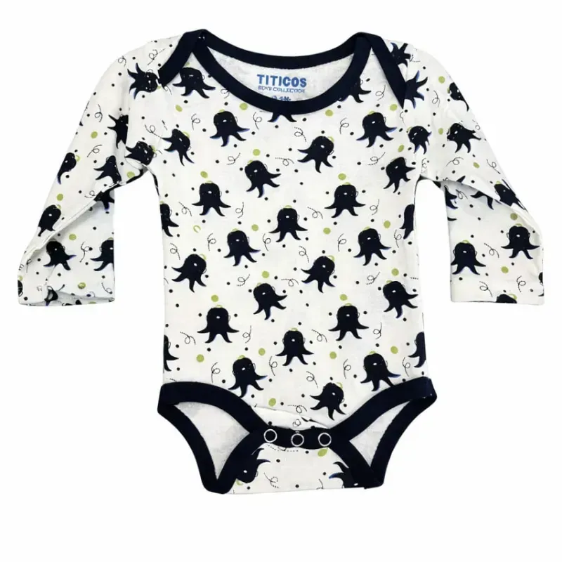 Body Infantil de Manga Larga con Pulpos Color Negro