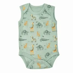 Body Infantil Verde con Animales sin Mangas