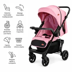 Coche Mecedora con Sistema Reclinable Rosa