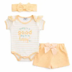 Conjunto Amarillo de Body , Short y Cinta para el cabello