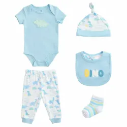 Conjunto Azul y Blanco con Body, Pantalón y Accesorios Dinosaurios para Bebé