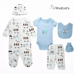 Conjunto Azul y Blanco con Body y Pijama para Bebé