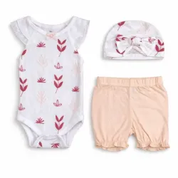Conjunto Blanco con Body y Gorro Floral para Bebé